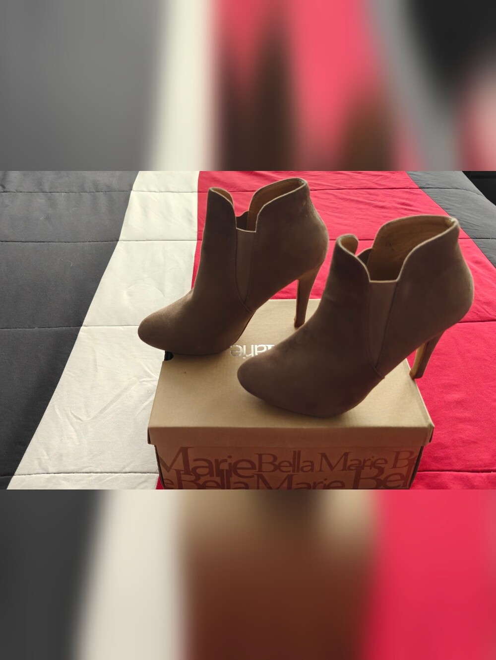 Bella Marie Tan Suede Ankle 4" Heel Booties - Women, Size 9